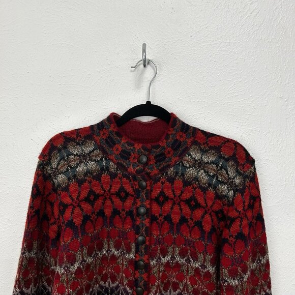 Intiwara 100% Alpaca Wool Red Multi Color Cardigan Sweater Handmade Bolivia Sz M - Picture 2 of 10